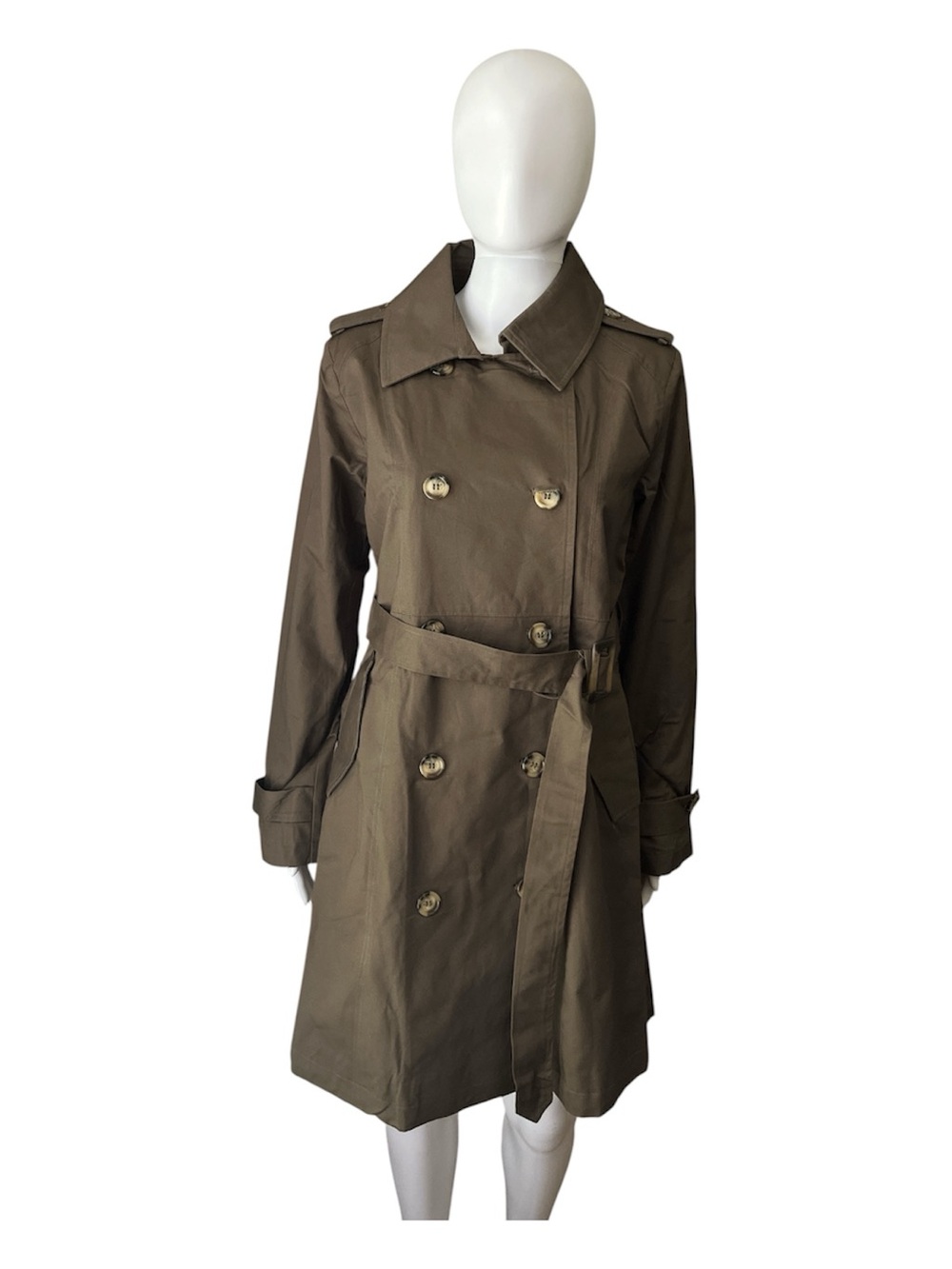Zenana Outfitters Olive Taupe Double-Breasted Trench Coat with Belt